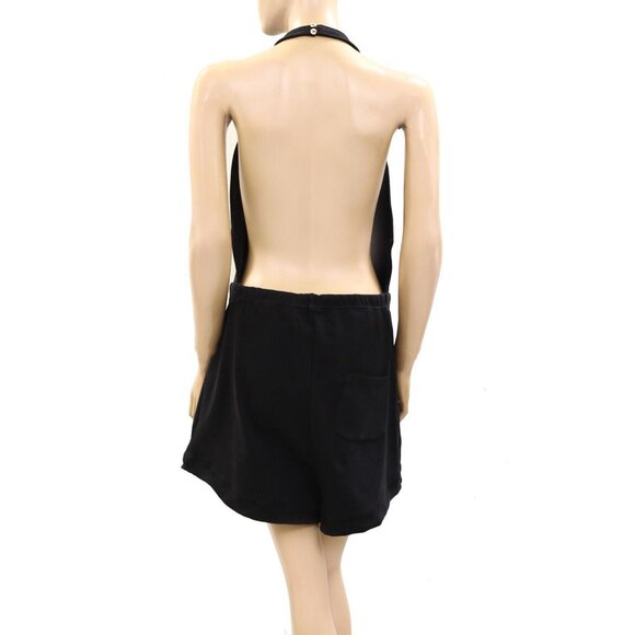 Free People Free-Est Kaelyn Romper Dress Smocked Halter Black Open Back L - Picture 7 of 9